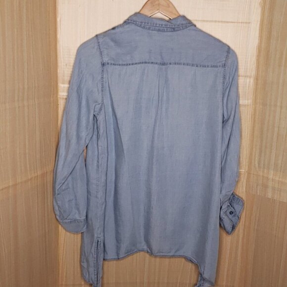 Zac & Rachel Womens Blue Lyocel Asymmetrical Button Down Shirt Large - Picture 2 of 7